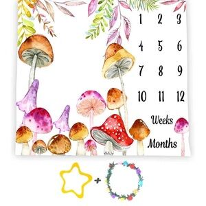 Mushroom Themed Monthly Milestone Blanket with Star and Headband